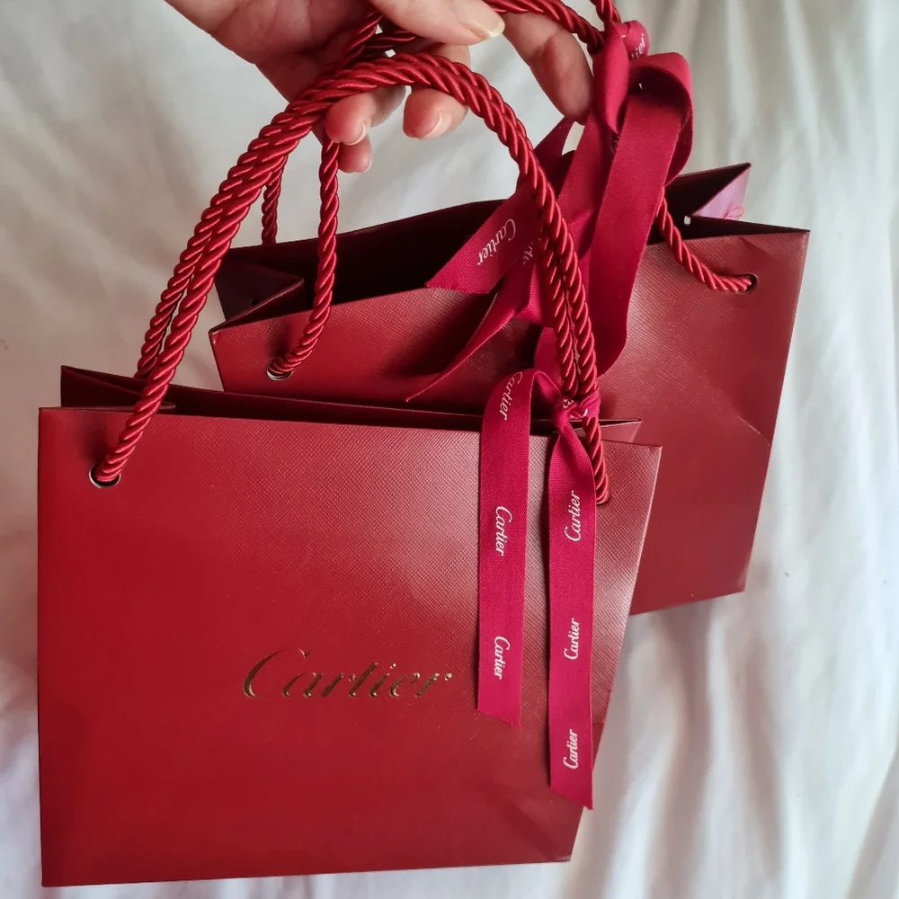 CARTIER fancy red GIFT BAGS with Ribbons - Set of 2 - AUTHENTIC!